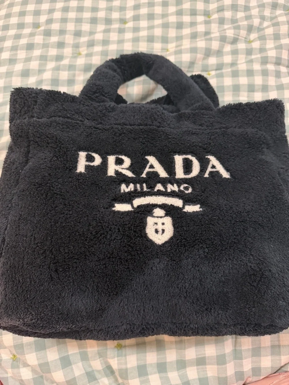 Prada black terry cloth tote